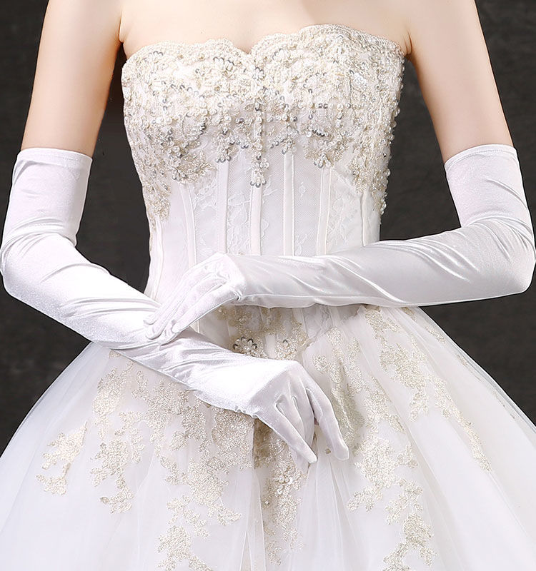 澈逸女士开车手套新娘婚纱手套夏季礼服丝滑缎面长款过肘防晒结婚婚礼