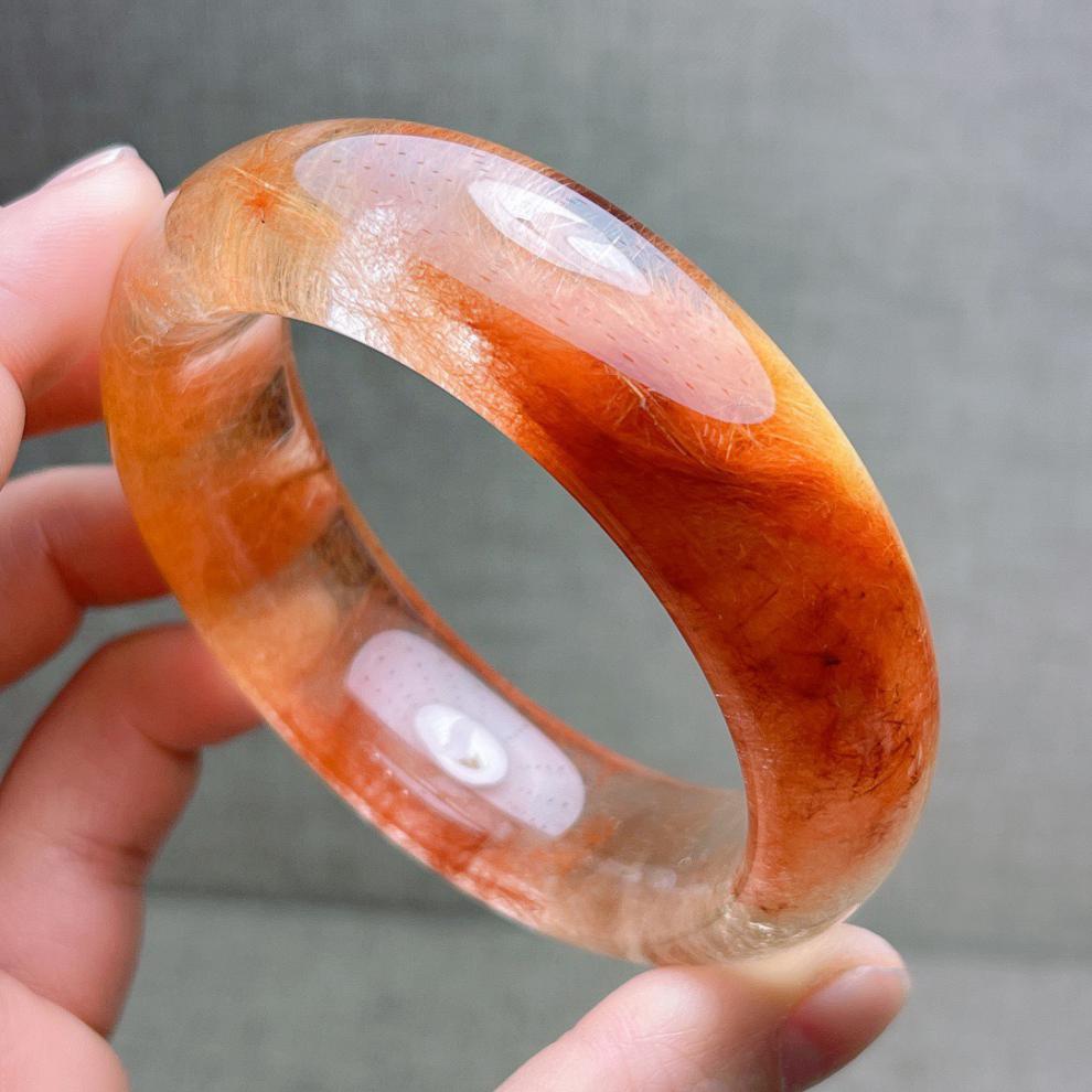 古珍 红发晶手镯 红兔毛水晶 宽版个性镯能量手环女士流行饰品礼物送