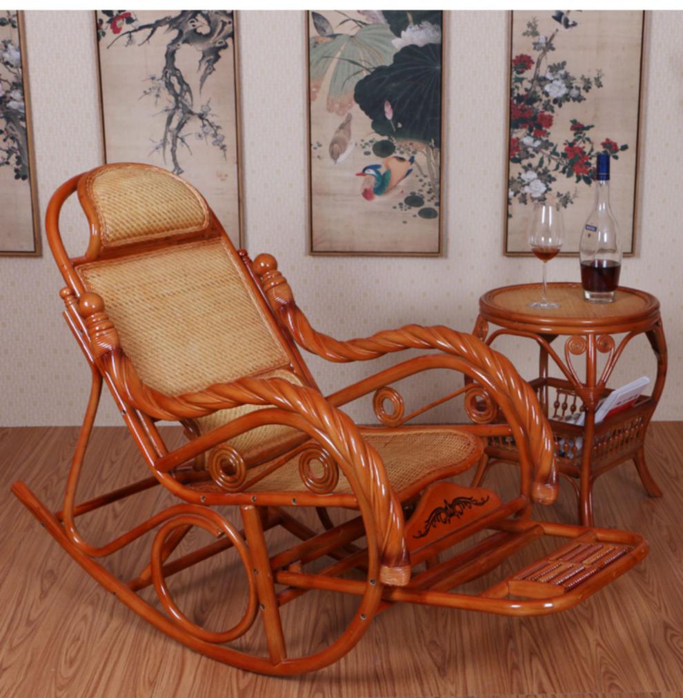 真藤摇摇椅休闲阳台躺椅晒太阳老人逍遥藤椅家用藤编懒人成人靠背椅