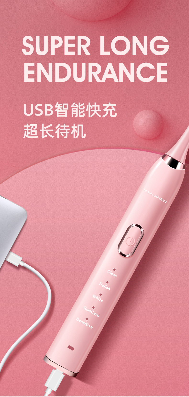 南极人电动牙刷成人软毛声波情侣牙刷男女款牙刷套装全自动充电式