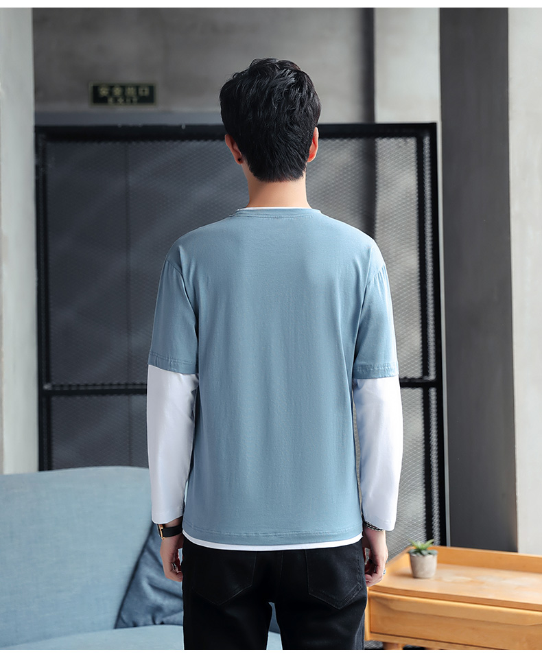 【2件】长袖t恤男2021春夏季新款男装t恤韩版潮流男士打底衫圆领印花