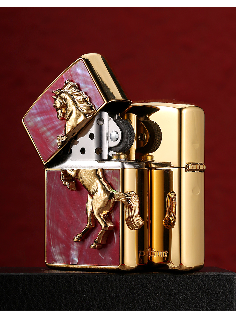 zippo打火机寓意马到成功彩贝盔甲机镜面防风煤油打火机男士送礼马到