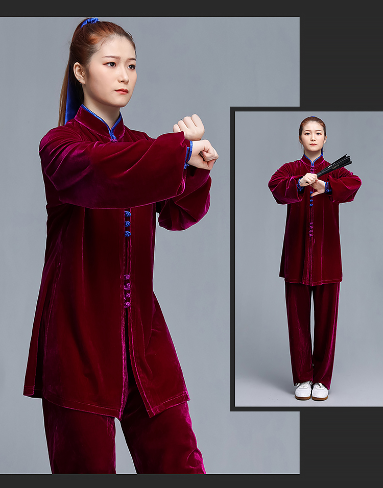 云太极陈家沟秋冬加厚太极服女练功服武术表演比赛服晨练长袖套装玫