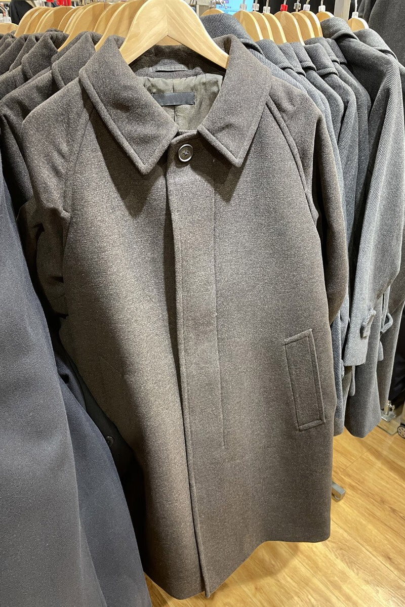 毛呢风衣外套官方旗舰秋冬季青年男装插肩袖大衣扭扣翻领外套442152