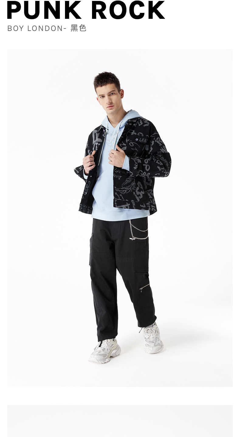 boylondon牛仔外套男女同款2022春夏新品休闲宽松潮流夹克n50900黑色