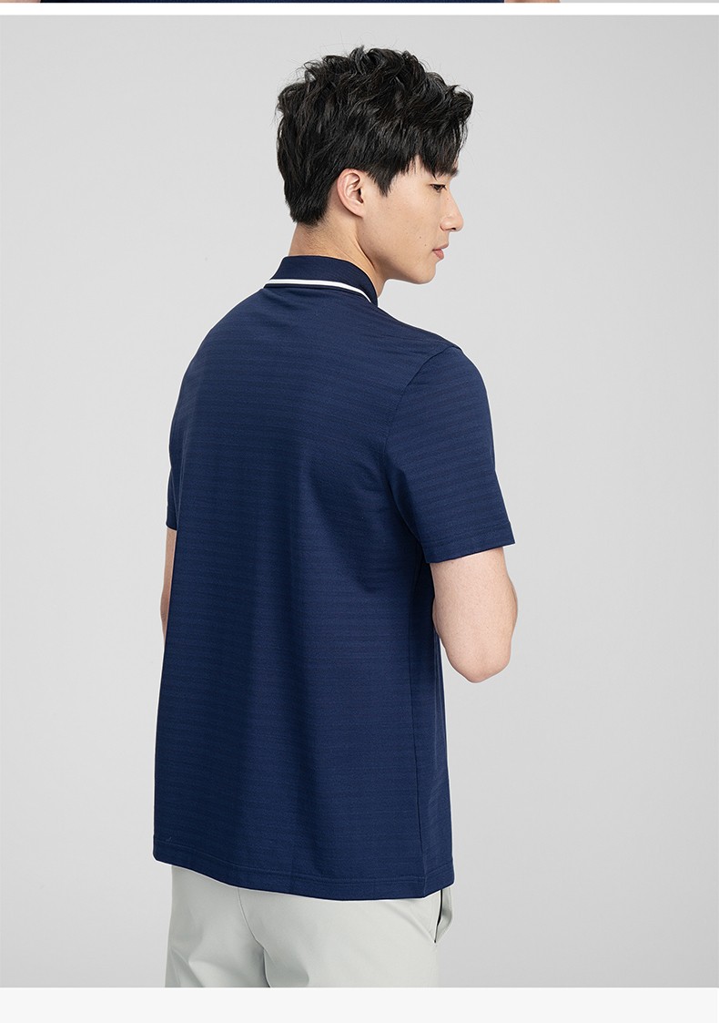 金利来奥特莱斯男装夏季休闲丝棉面料暗纹撞色polo领男士上衣短袖t恤w