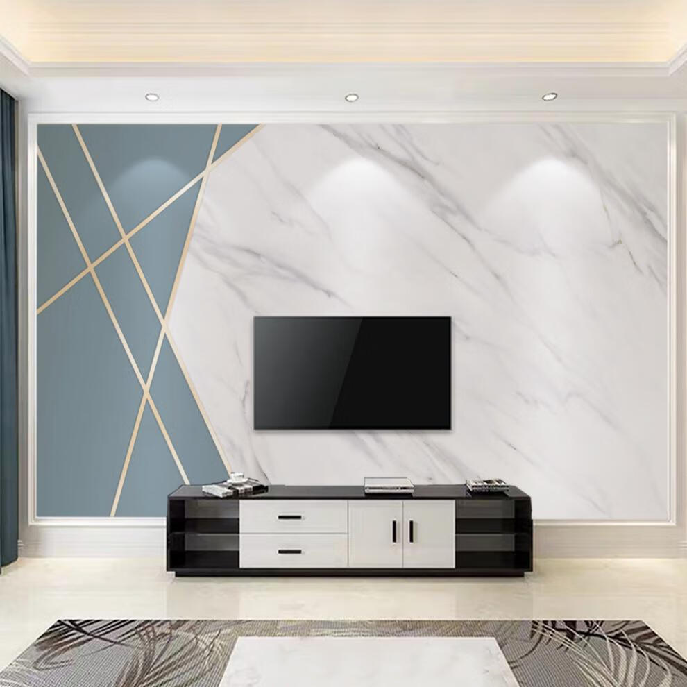 电视背景墙壁纸8d轻奢爵士白仿大理石纹墙布现代简约客厅影视壁画k款