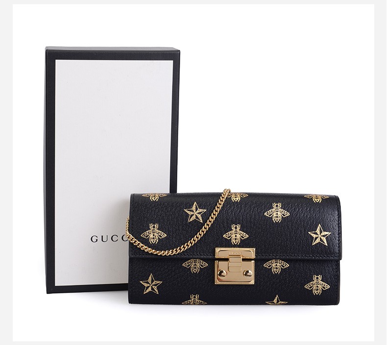 古驰(gucci)女包蜜蜂星星图案 女士单肩包 腋下包 链条包 黑色