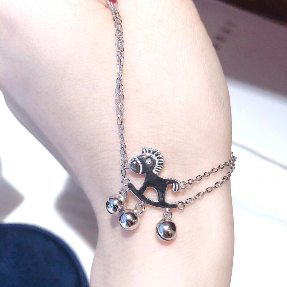 正生银饰木马双层脚链 s925银时尚个性铃铛款银饰品两色可选 银色