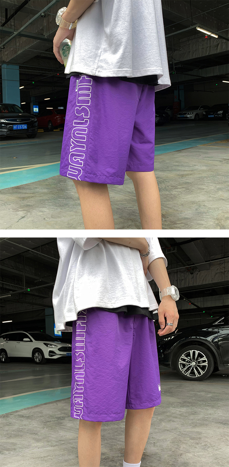 五分裤男运动宽松港风夏季外穿型男搭配休闲沙滩裤5分半截裤 黑色 l