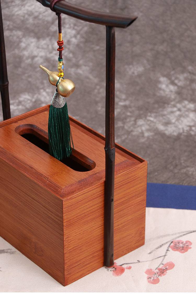 andymupin高端紫竹纸巾盒新中式客厅家用创意提柄复古禅意茶桌室摆件