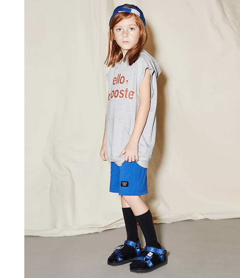 little moco童装夏装儿童卫衣连帽无袖上衣男女童slogan针织卫衣 黑色