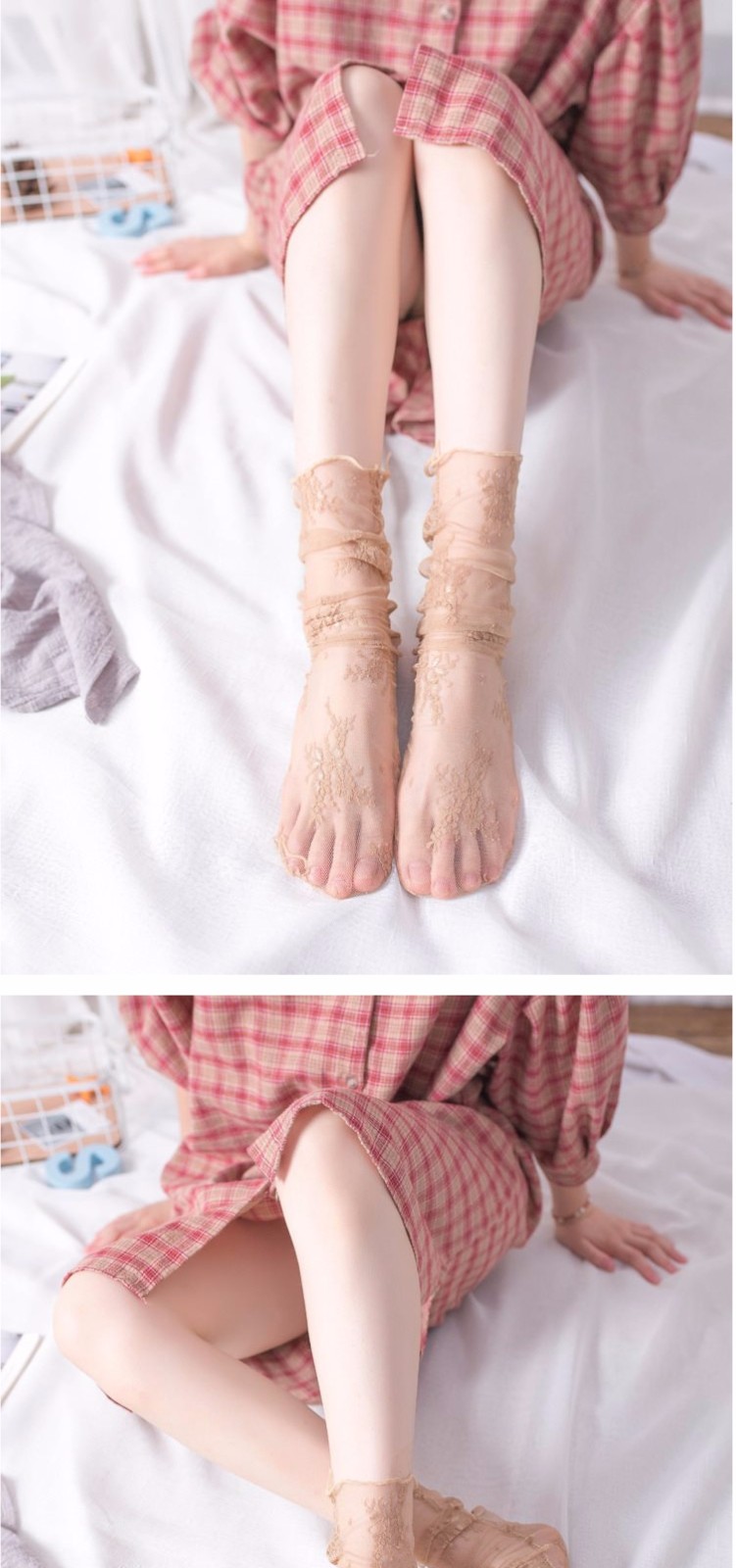 宝慕黛蕾丝中筒袜子女网纱堆堆袜丝袜透明薄纱韩国复古薄款镂空时尚