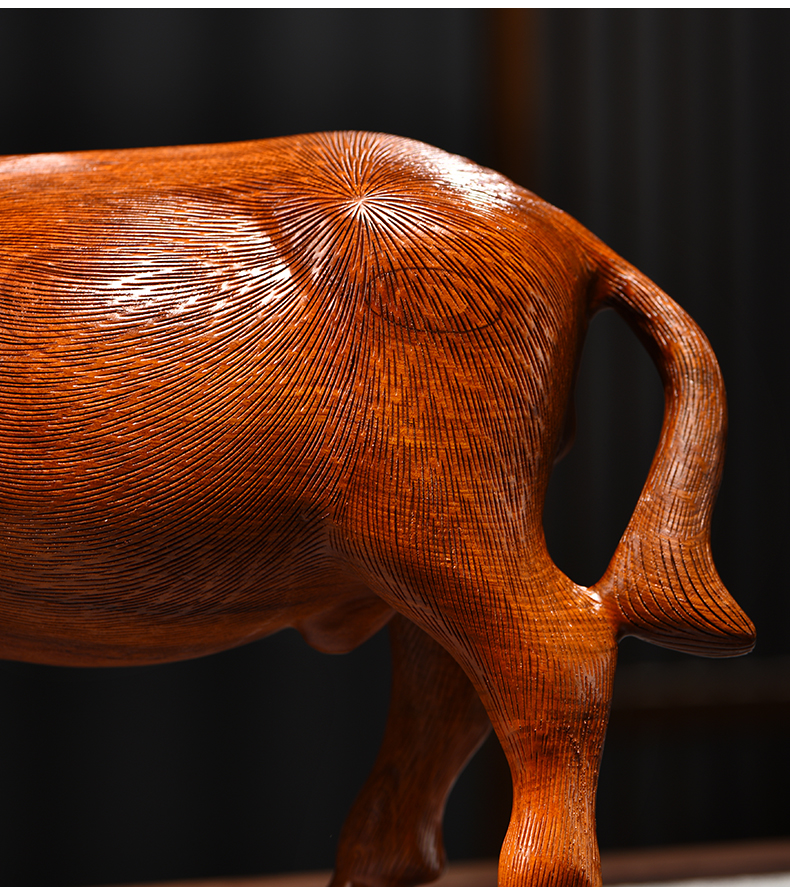 杞瑾木雕摆件牛实木头雕刻动物生肖家居客厅办公司柜台电视柜工艺礼品