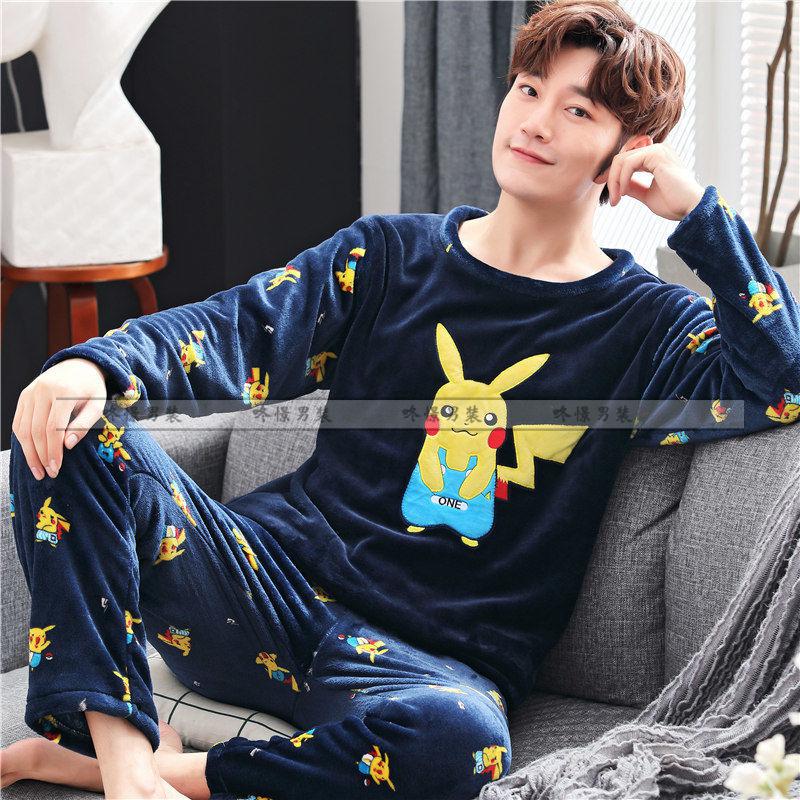 咚憬爱情公寓4张伟同款海绵宝宝睡衣珊瑚绒男士法兰绒学生冬季家居服