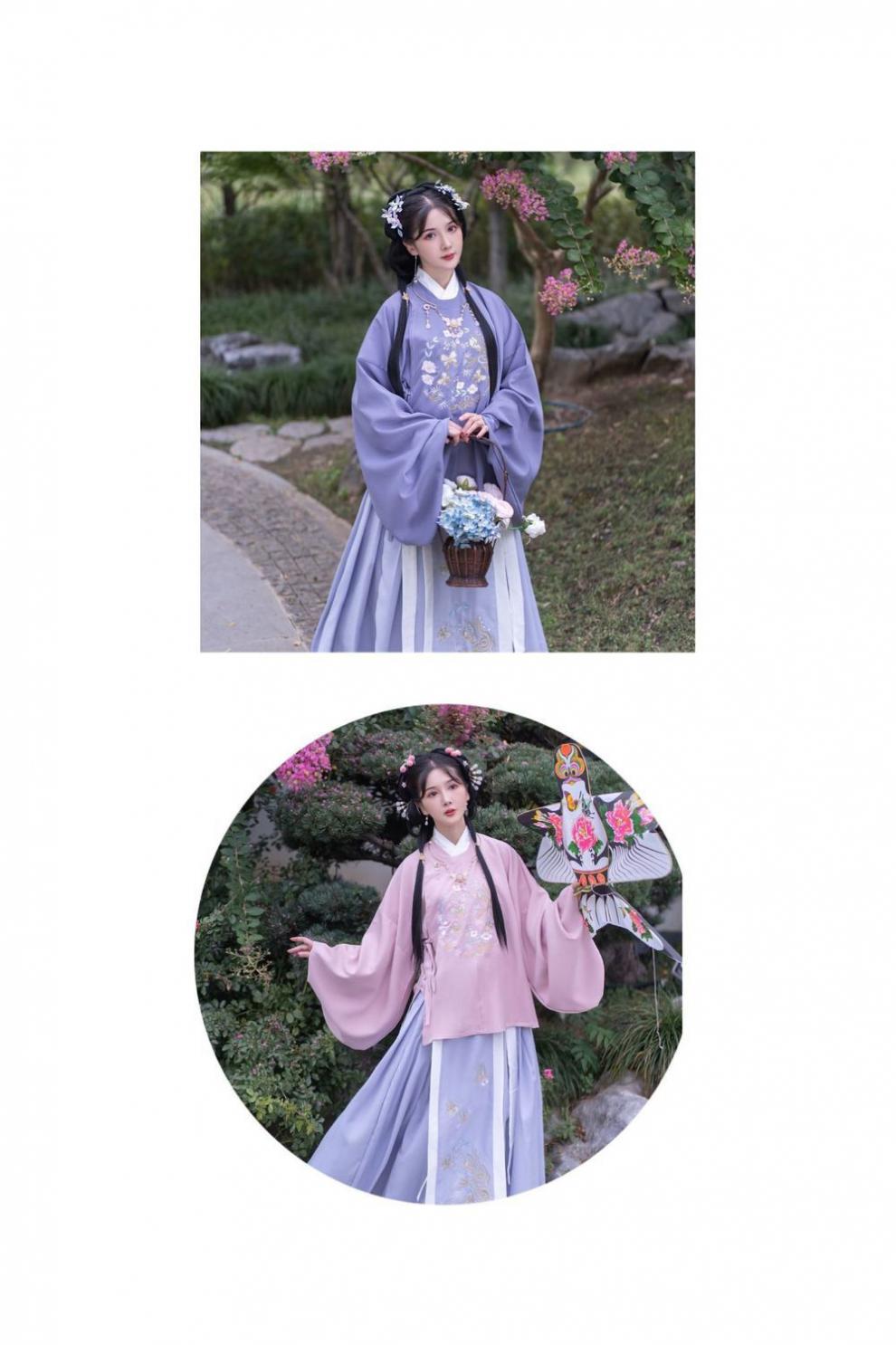 候七爷青衣初见原创【小桃冰茶】明制圆领大襟汉服女琵琶袖刺绣褶裙