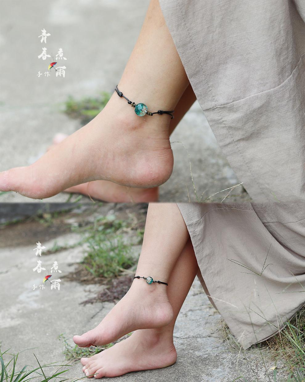 精选好礼手工森系夜光双色琉璃脚链简约唯美发光宝石情侣学生闺蜜脚环