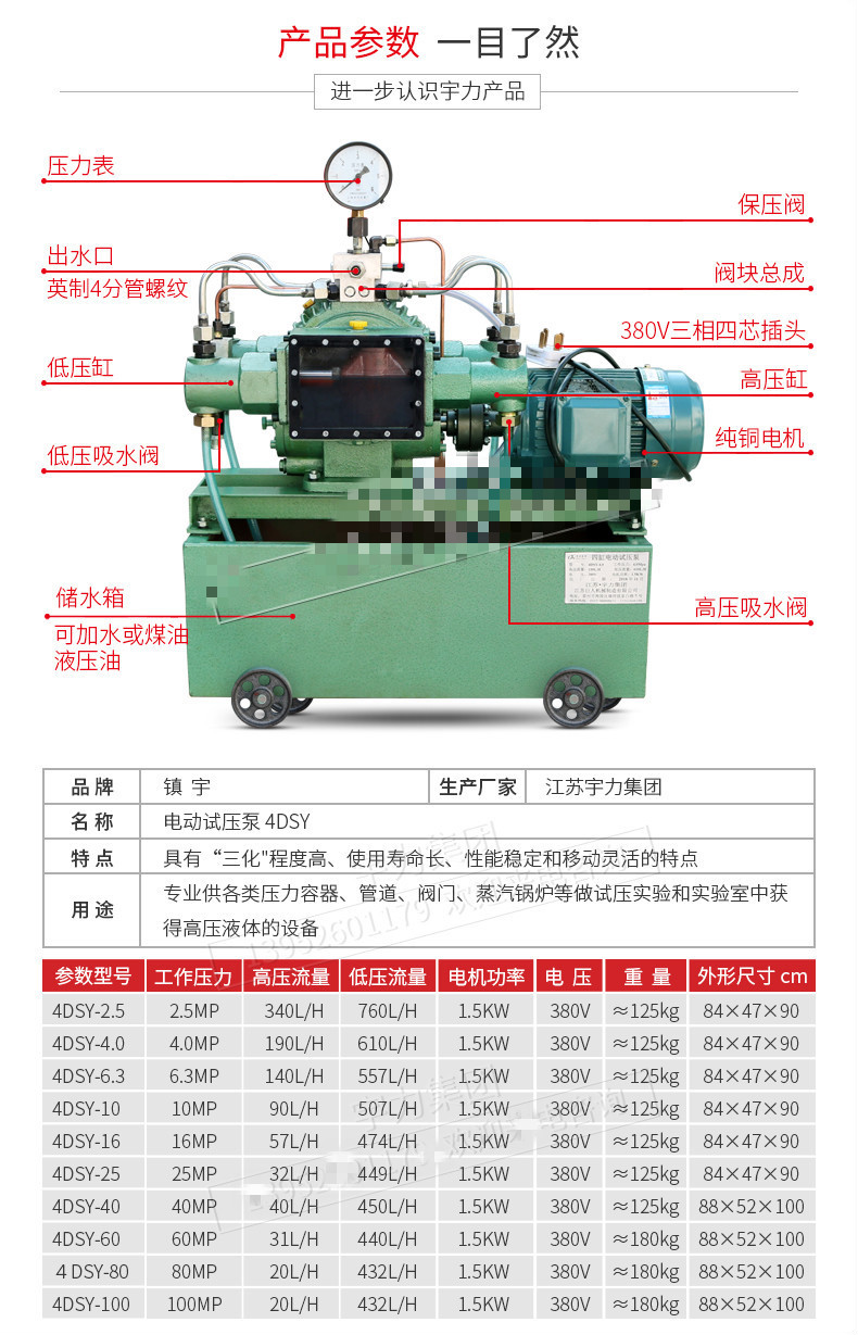电动试压泵4dsy254063100160管道打压机四缸高压ppr水管测压4dsy60mpa