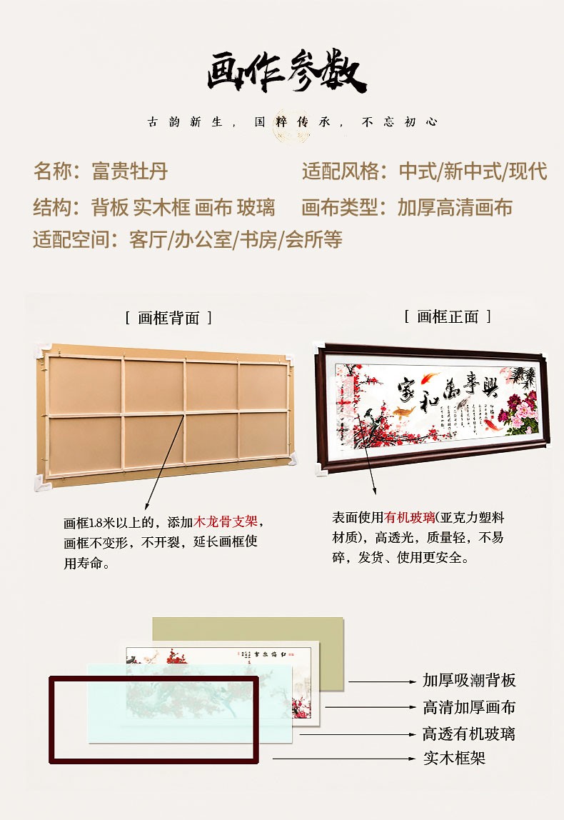 挂画花开富贵客厅装饰画中堂沙发背景墙风水墙壁大气国画喜上眉梢b10
