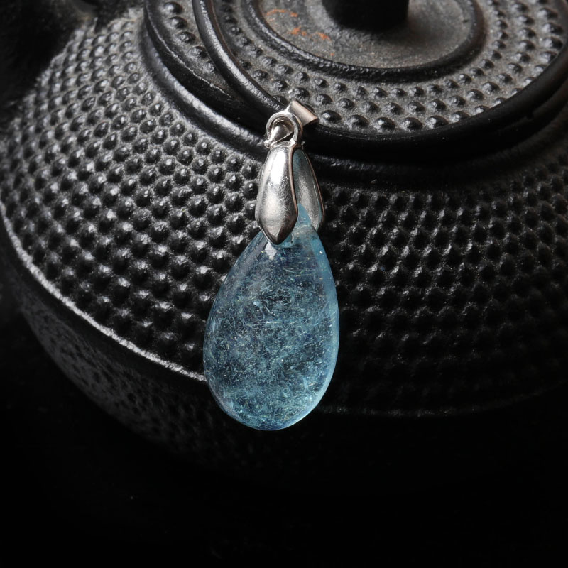 珍韵缘冰种海蓝宝水滴吊坠女小号颈饰海宝蓝水晶锁骨项链项坠ls15糯种