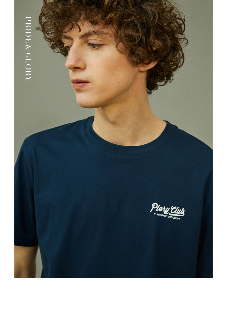 plory夏季新款创意手绘老鹰logo男女休闲短袖porab2308d蓝色170