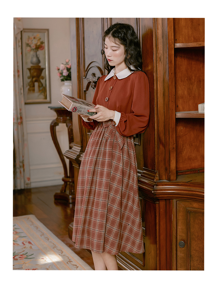 妲菲妮英伦风长裙复古民国风女装格子小洋装学院风小裙子气质学生