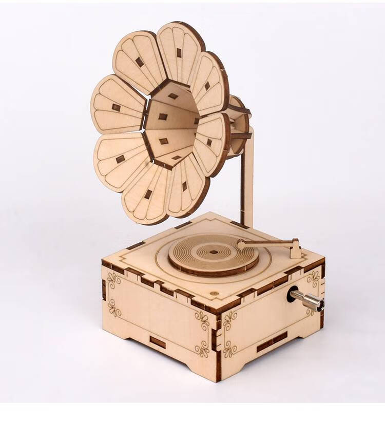 儿童diy摩天轮音乐盒钢琴拼装八音盒旋转木马木质手工拼图玩具 水车屋