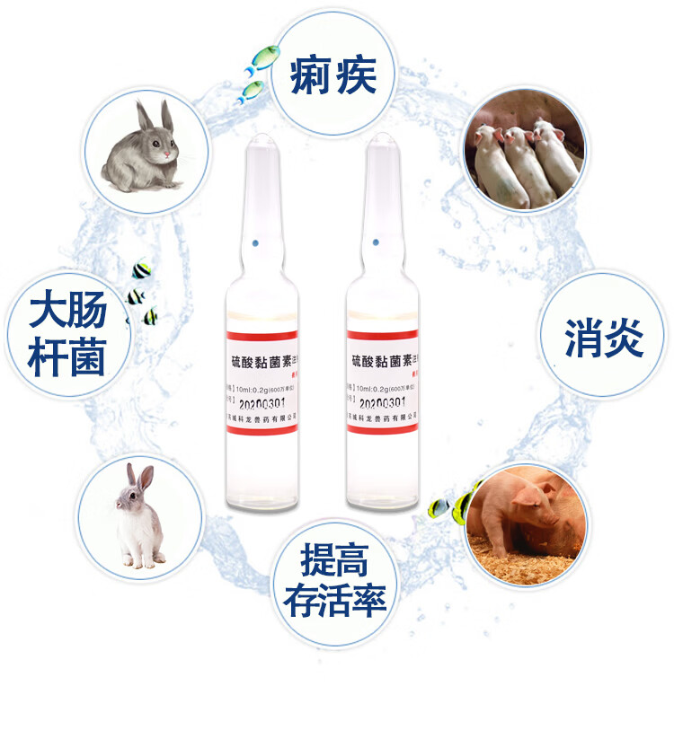 兽药猪药兽用硫酸黏菌素注射用液猪用粘菌素拉稀腹泻仔猪黄白痢针10盒