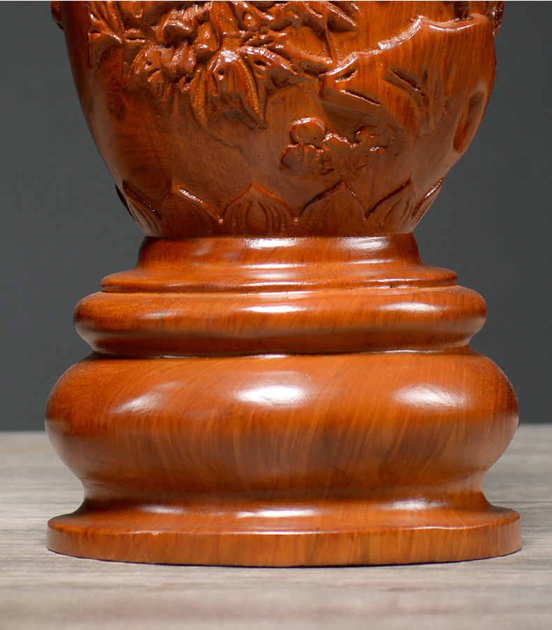 卡洛乐花梨木雕花瓶摆件实木家居装饰品客厅插花中式大号红木雕刻工艺