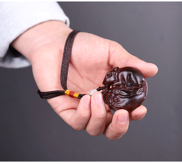古珍代代数钱手把件印度小叶紫檀木老鼠钱袋男士随身把玩送长辈妈妈