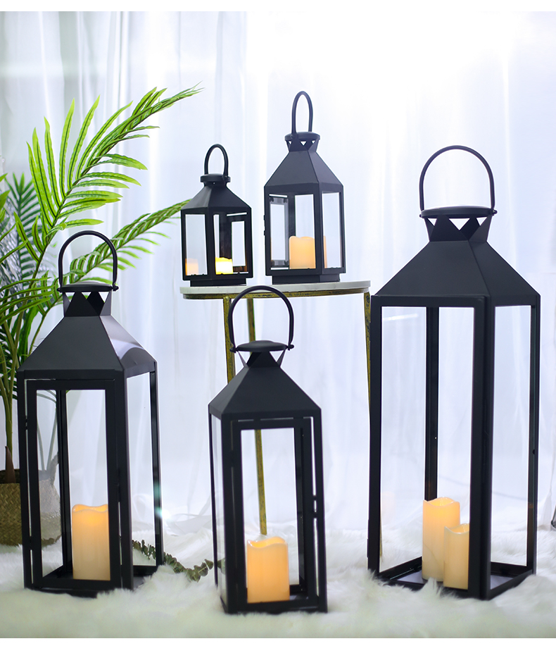 蜡烛防风罩 欧式落地防风灯铁艺庭院户外马灯蜡烛台摆件简约复古玻璃