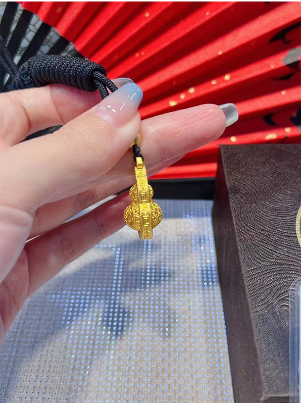 小腰金古法金葫芦吊坠999足金镂空时来运转黄金坠子挂绳女高档黑绳