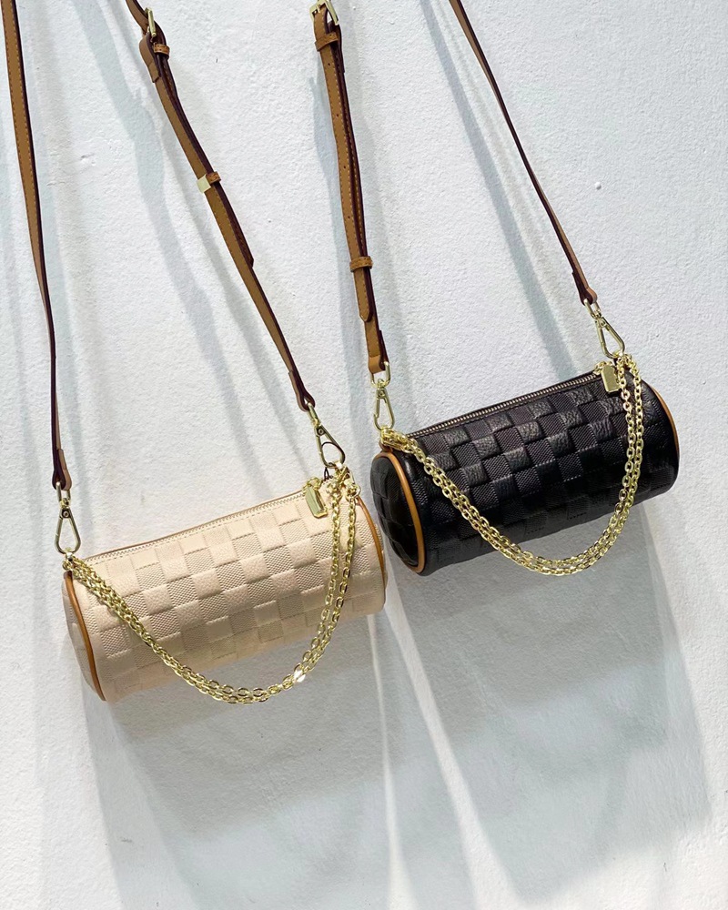 dgvs品牌 轻奢女包 圆筒包 小香风格纹链条包包女斜挎包真皮女包小众