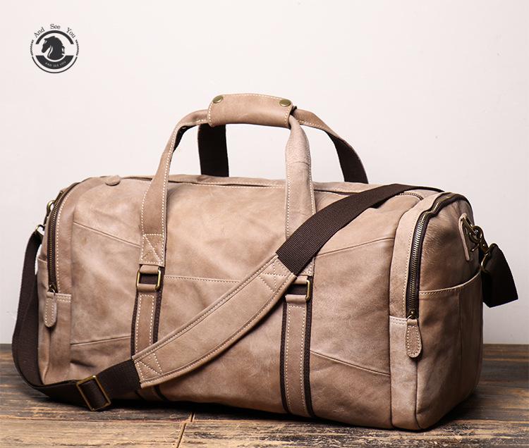 andseeyou品牌 头层牛皮旅行包 疯马皮复古做旧大容量手提行李袋 男真