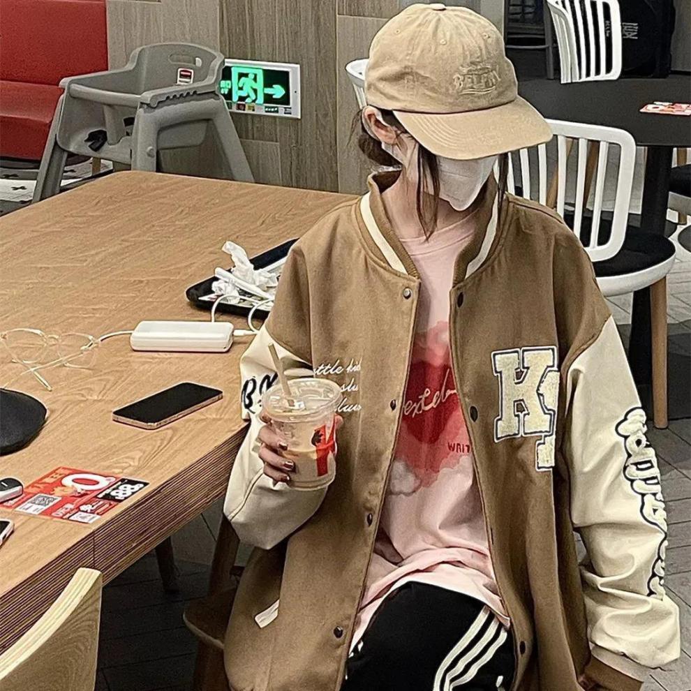 琳玺linxi开春新款美式克莱因蓝棒球服外套女潮百搭宽松夹克女学生e