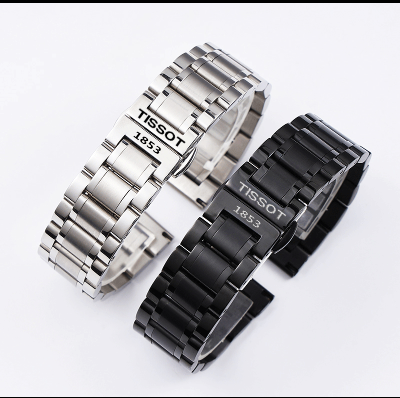 天梭1853表带原装力洛克男士不锈钢金属表链tissot俊雅杜鲁尔魅时黑色
