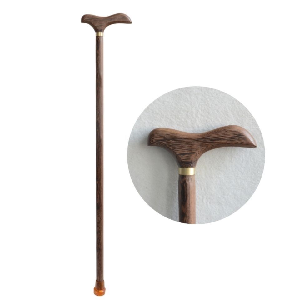 适用于乌木紫光檀老年防滑拐杖实木圆头拐棍三节红木手杖老人助行器