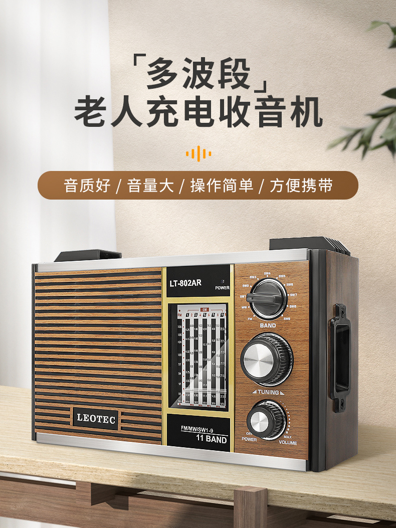 德生tecsun通用收音机老人专用便携式小型迷你全波段半导体复古充电fm