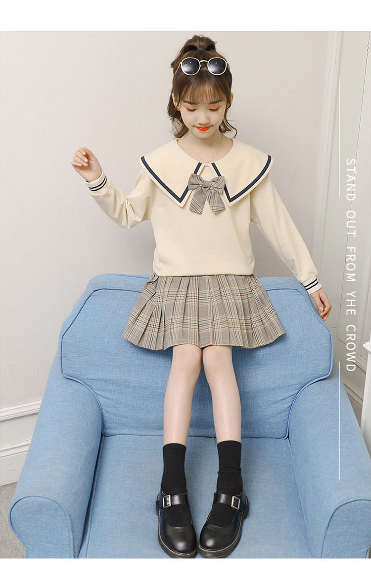 jk制服儿童学生少女学院风百褶裙套装女童春装小女孩洋气初中生格子裙