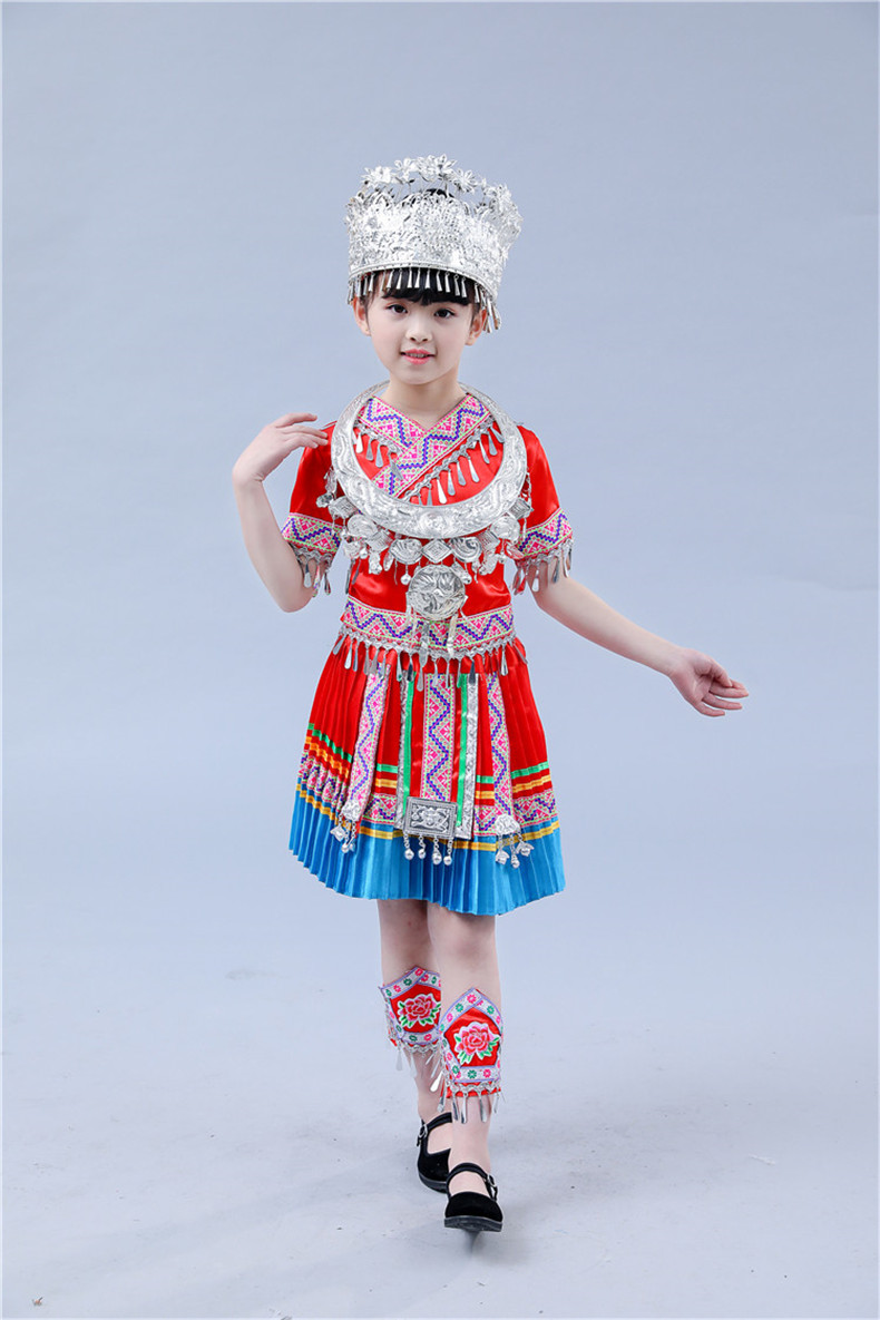 儿童少数民族苗族服装演出服云南民族风舞蹈侗族土族表演服女童潮流