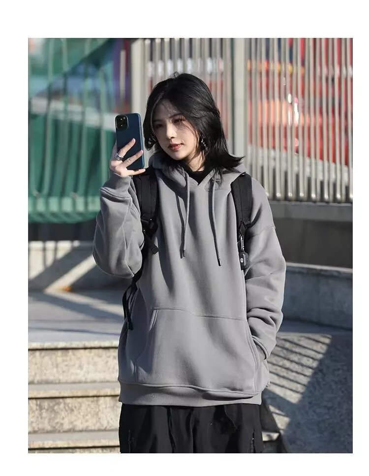 馨舰 你初恋老王同款连帽卫衣秋冬重纯色男加绒新款冬季上衣情侣装