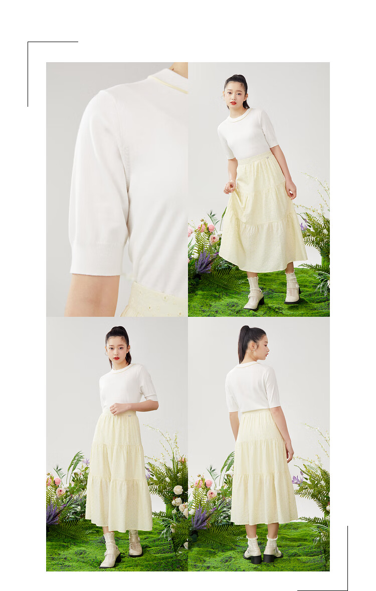 eland衣恋官方集团依恋女装早春季衣服上衣圆领纯色短袖针织衫女通勤