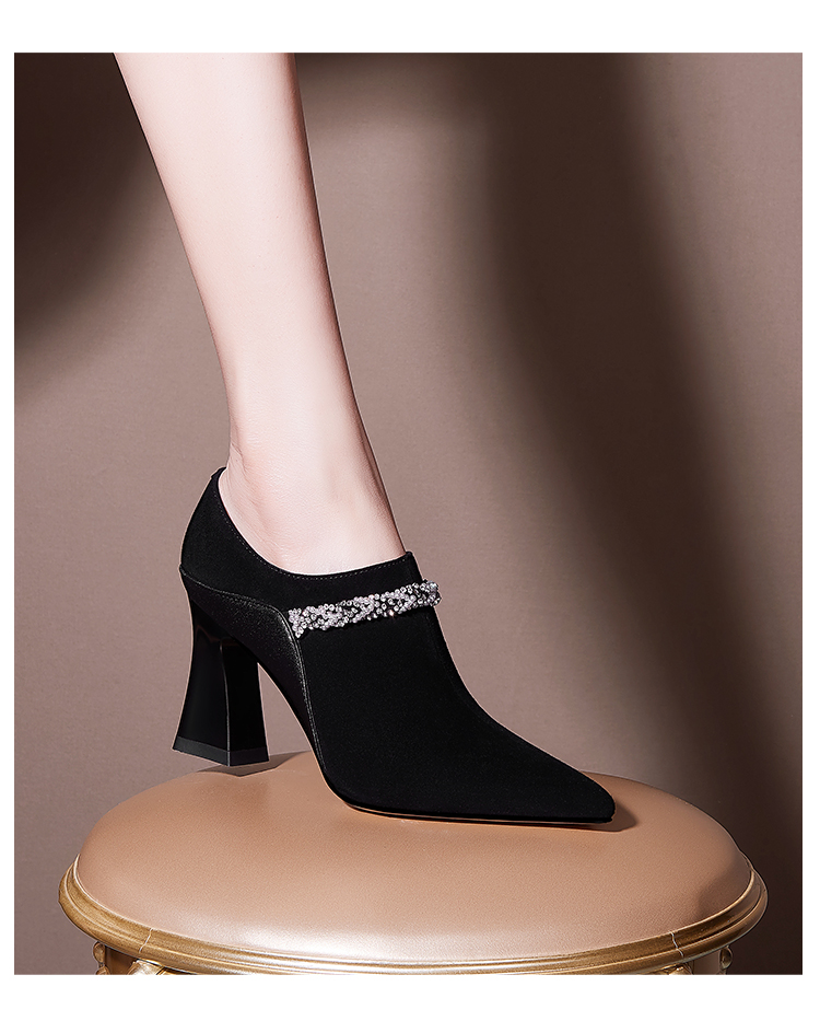 pi ck me国际轻奢侈品大牌法国潮高跟鞋女粗跟春季新款时尚水钻百搭