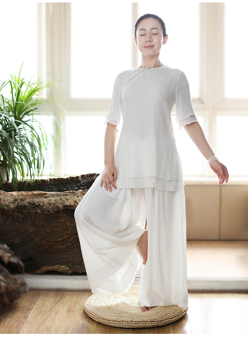 佛教女居士服装夏季打坐佛系茶禅服女棉麻禅修禅意居士服中式盘扣两件