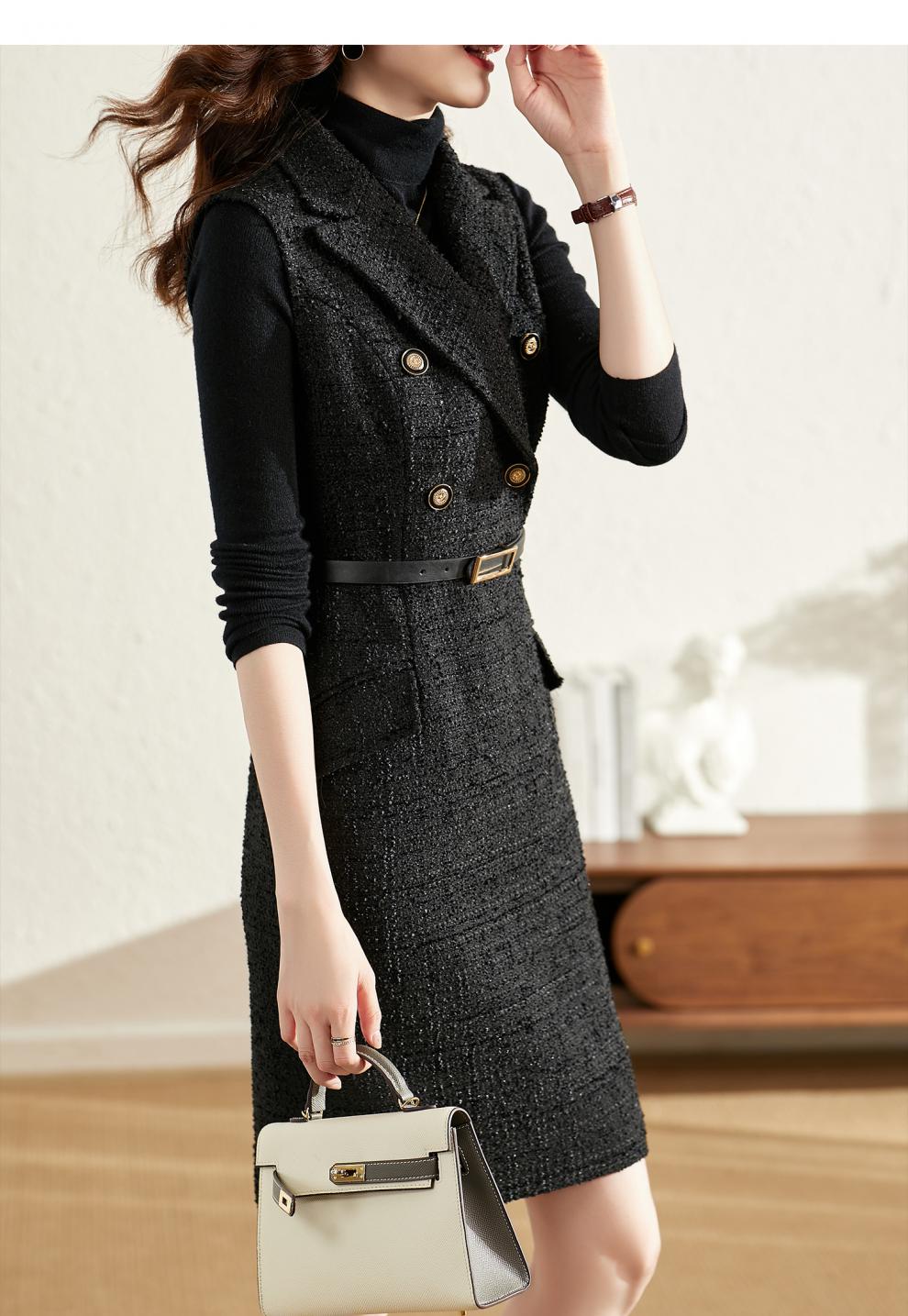 梵希蔓西装领无袖连衣裙女2021秋冬新款收腰显瘦时尚百搭背心裙v0280