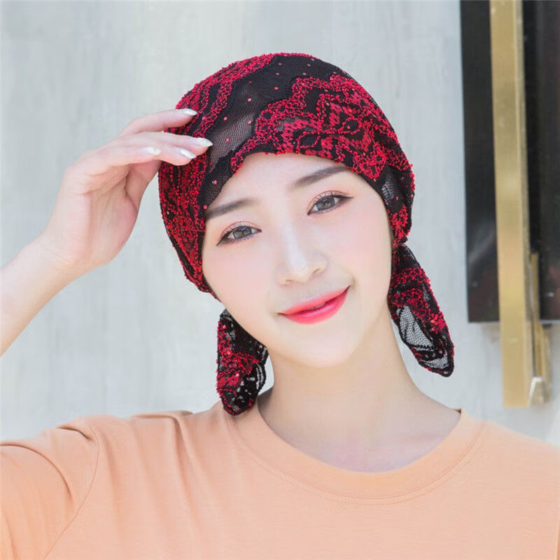 盼蔷新品蕾丝头巾帽厨房帽子女油烟做饭带掉发透气卫生帽尘帽工作帽