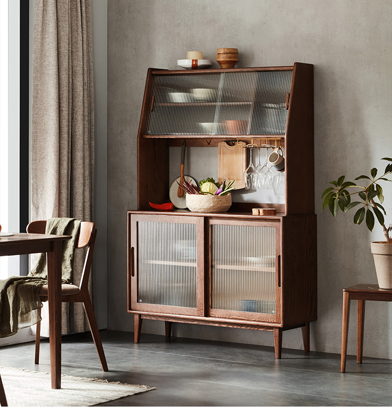 原始原素黑胡桃色全实木餐边柜北欧现代简约餐厅橡木储物柜f814208米