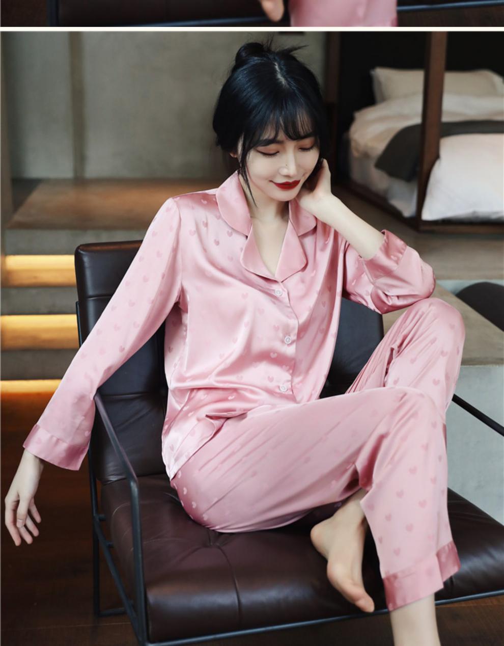 俞兆林2021新款时尚真丝睡衣女长袖夏季冰丝绸桑蚕丝家居服春秋两件