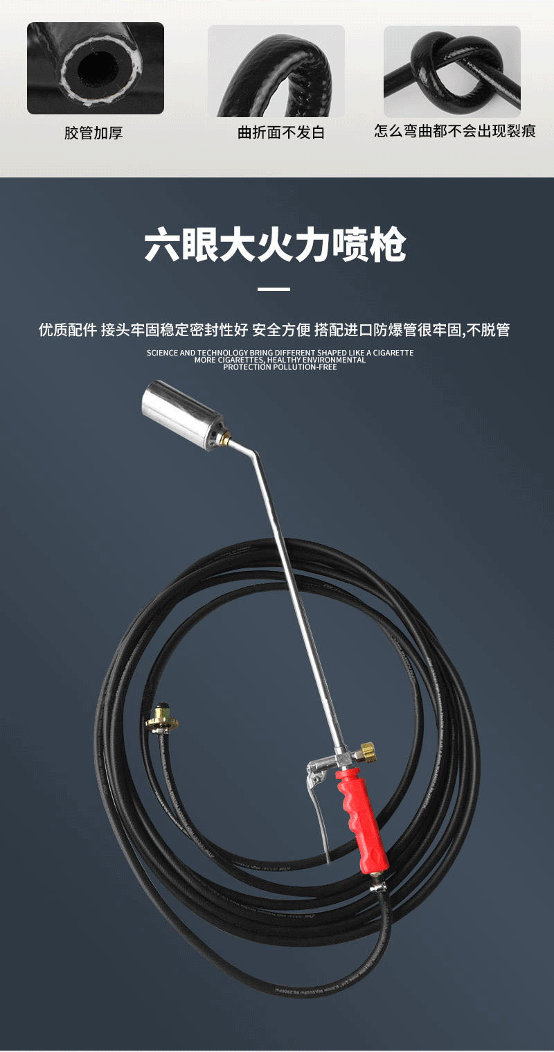 利比尔喷火枪专用高压防爆管防水施工气管三胶两线进口橡胶65mm细软管