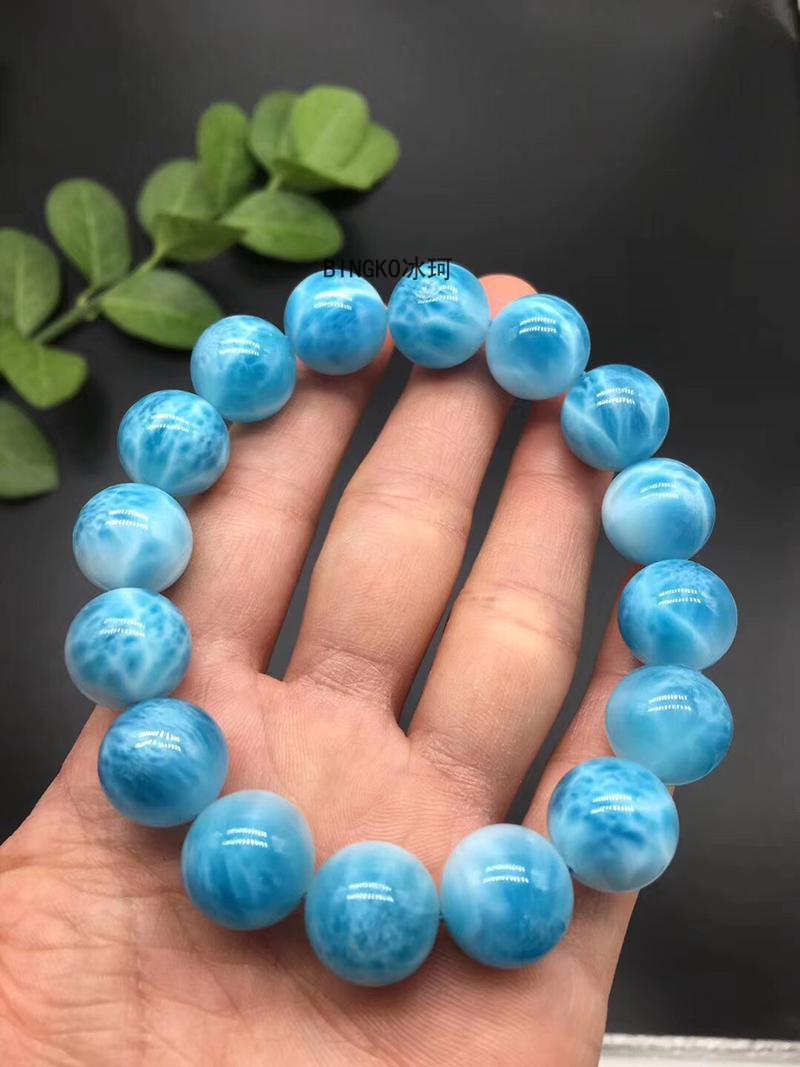 冰珂天然多米尼加海纹石手串男女拉利玛手链13mm高蓝玉化干净底花纹